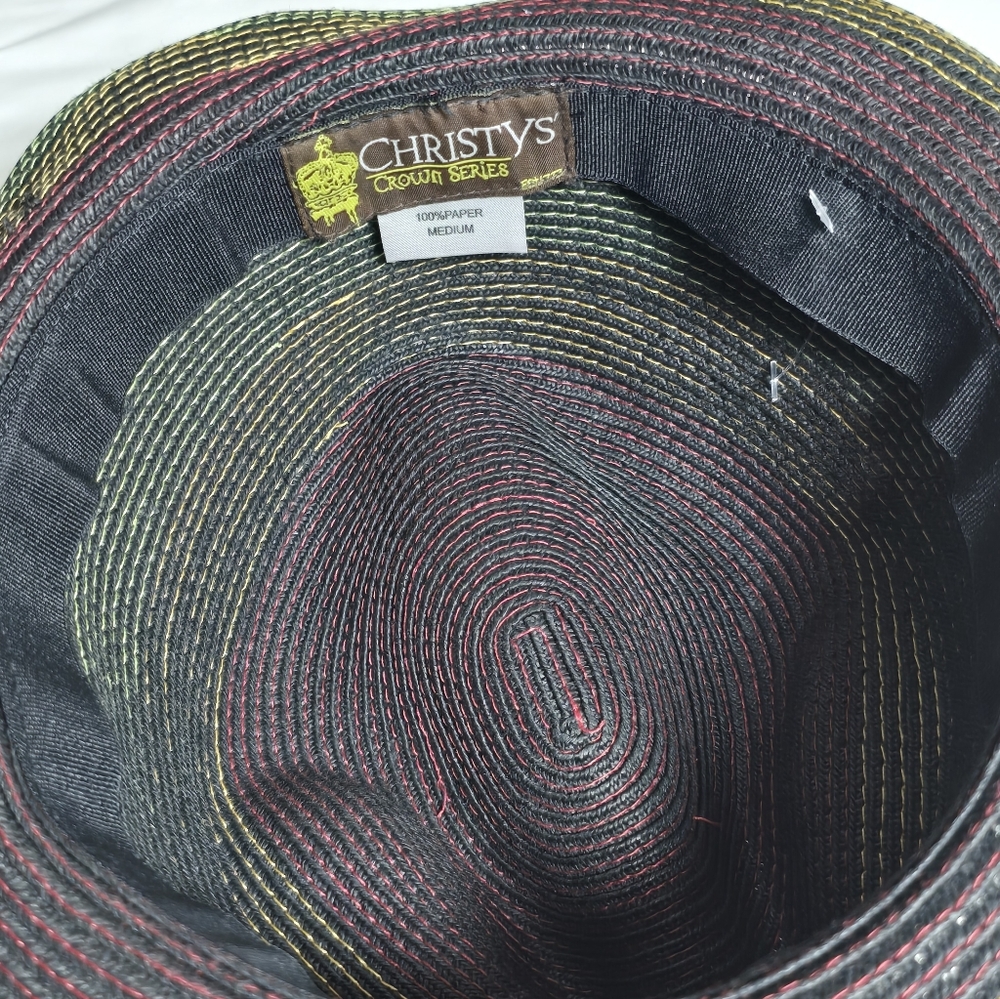 Christys Crown Series Vintage Paper Straw Striped Fedora Hat Size Medium - Picture 6 of 6